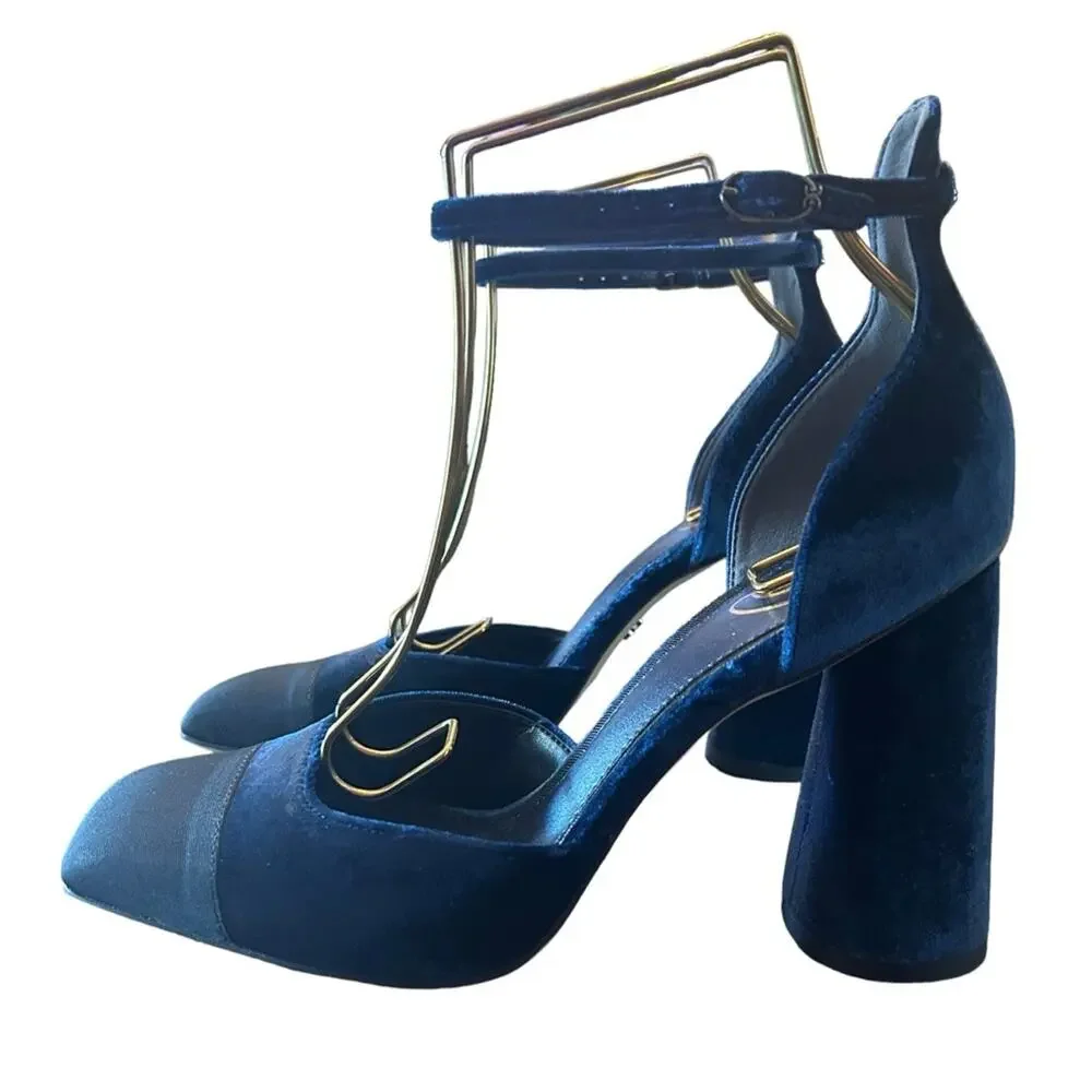 Sam Edelman Christine Two Tone Ankle Strap Block Heels Classic Modern NEW 9